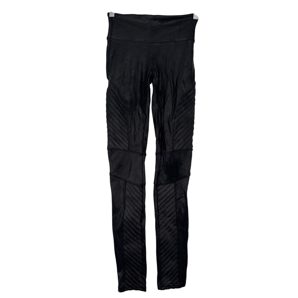Spanx faux leather ribbed moto pull on leggings black size XS